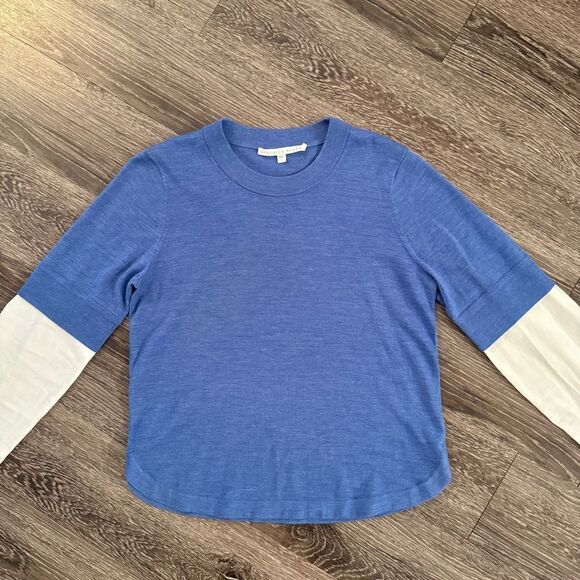 Veronica Beard Roscoe Mixed Media Sweater In Blue - Picture 3 of 9